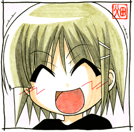 hata kenjirou, aizawa sakuya, hayate no gotoku!, lowres, 00s, 1girl, :d, ^ ^, black border, border, closed eyes, female focus, grey hair, hair ornament, hairclip, laughing, open mouth, portrait, short hair, signature, smile, solo