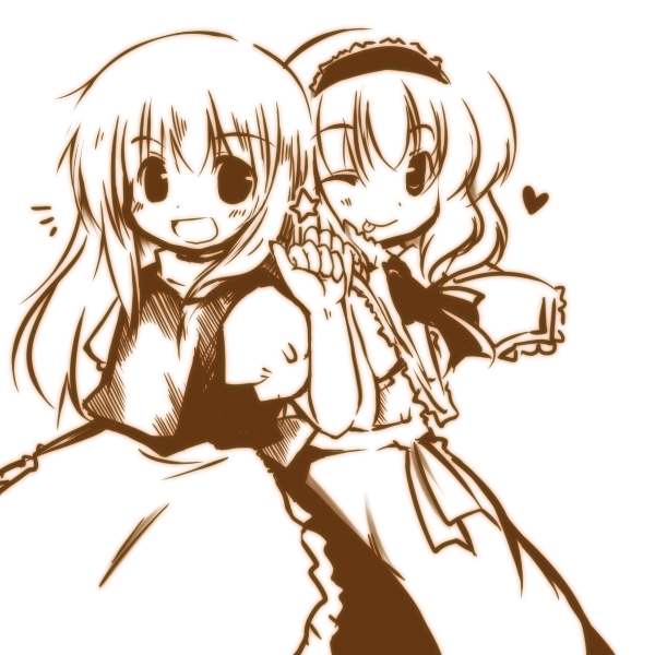 futami yayoi, alice margatroid, kirisame marisa, touhou, 2girls, brown theme, female focus, monochrome, multiple girls, simple background, white background