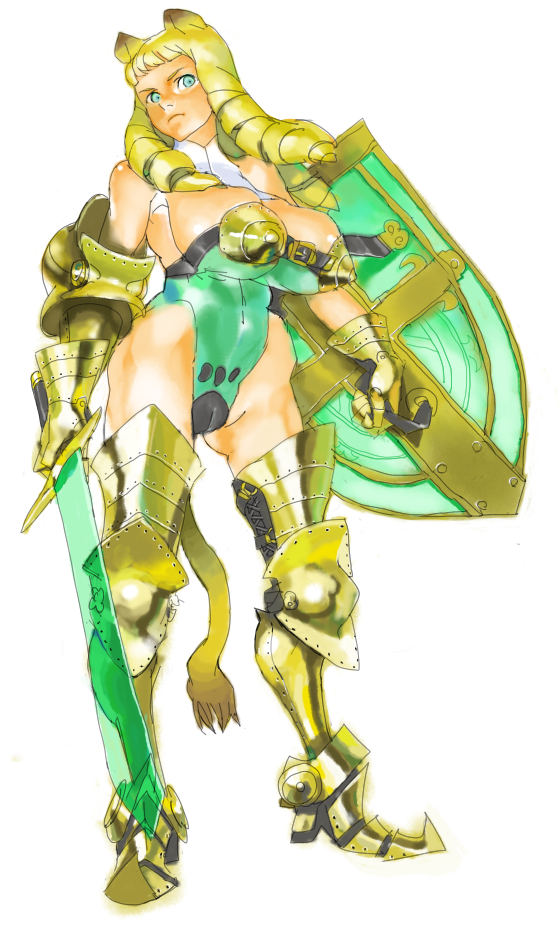 bael, bael (yiu23310), original, bad id, bad pixiv id, 1girl, animal ears, armor, cat ears, female focus, knight, solo, sword, thighhighs, weapon