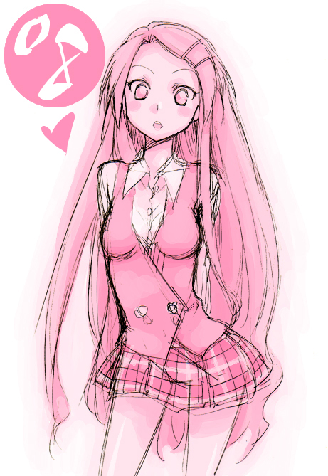 mikami komata, mikami konu, kakizaki misa, mahou sensei negima!, 00s, 1girl, female focus, monochrome, numbered, plaid clothes, plaid skirt, skirt, solo