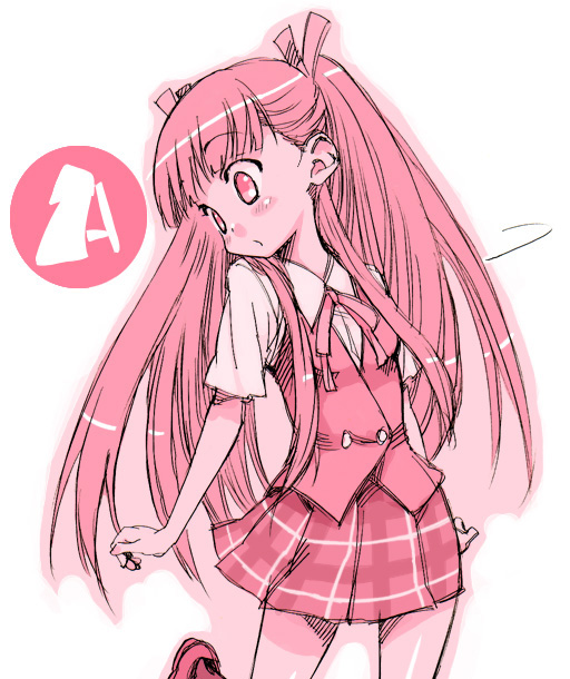 mikami komata, mikami konu, anya cocolova, mahou sensei negima!, 00s, 1girl, female focus, monochrome, numbered, pink theme, plaid clothes, plaid skirt, skirt, solo