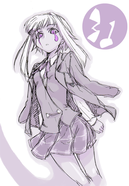 mikami komata, mikami konu, zazie rainyday, mahou sensei negima!, 00s, 1girl, female focus, monochrome, numbered, plaid clothes, plaid skirt, purple theme, skirt, solo