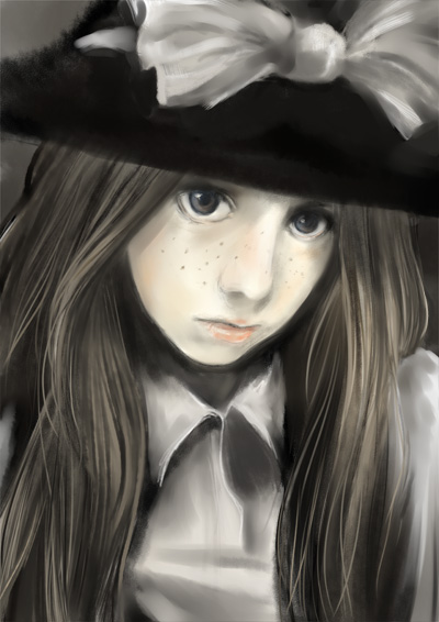 ryu (gaquarium), kirisame marisa, touhou, 1girl, alternate hairstyle, blonde hair, female focus, freckles, hat, realistic, solo, witch, witch hat