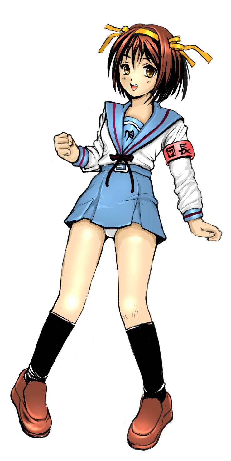 kouhei (sxmas), suzumiya haruhi, suzumiya haruhi no yuuutsu, bad id, bad pixiv id, highres, 00s, 1girl, armband, female focus, panties, school uniform, serafuku, solo, underwear