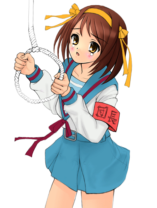 kouhei (sxmas), suzumiya haruhi, suzumiya haruhi no yuuutsu, bad id, bad pixiv id, 00s, 1girl, armband, female focus, noose, solo, suicide, tears