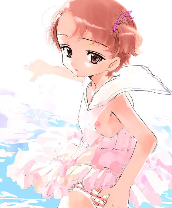 sasahara yuuki, copyright request, 1girl, breasts, female focus, loli, nipple slip, nipples, short twintails, small breasts, solo, twintails