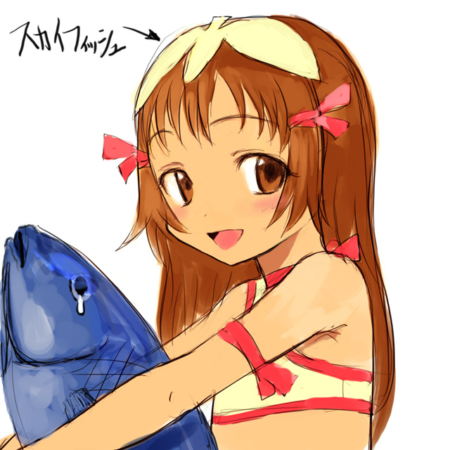 sasahara yuuki, re mii, zoids, zoids genesis, translation request, 00s, blush, fish, loli, solo, tears