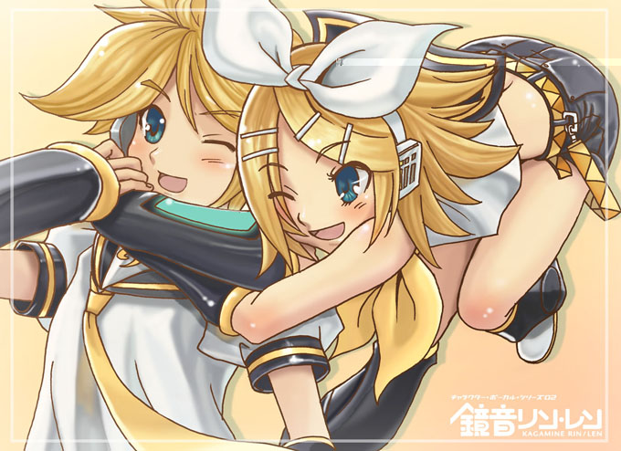 hamoto, kagamine len, kagamine rin, vocaloid, bad id, bad pixiv id, 1boy, 1girl, brother and sister, siblings, twins