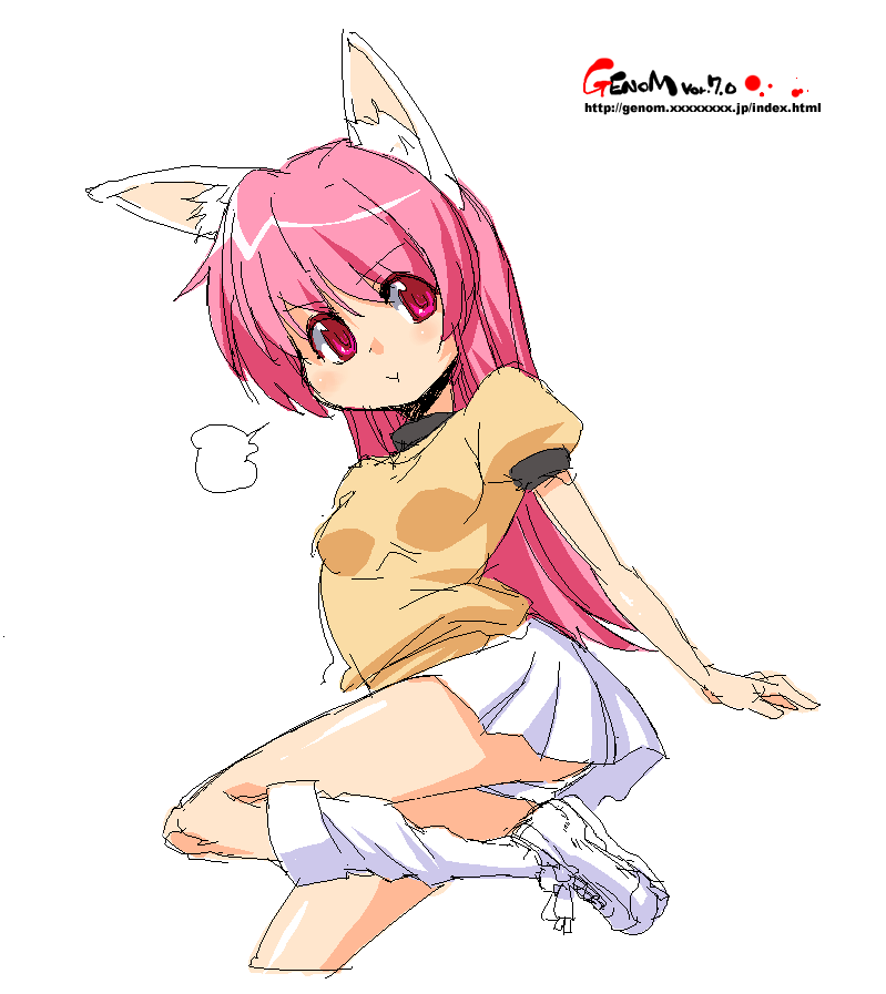 onija tarou, original, animal ears, long hair, oekaki, panties, pantyshot, pink eyes, pink hair, skirt, solo, underwear