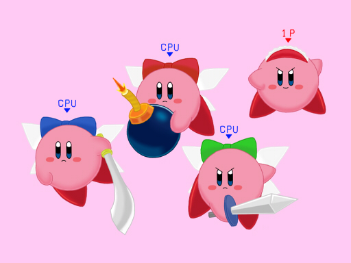 alice margatroid, kirby, kirby (series), nintendo, touhou, 4boys, bomb, crossover, explosive, multiple boys, parody, sword, weapon