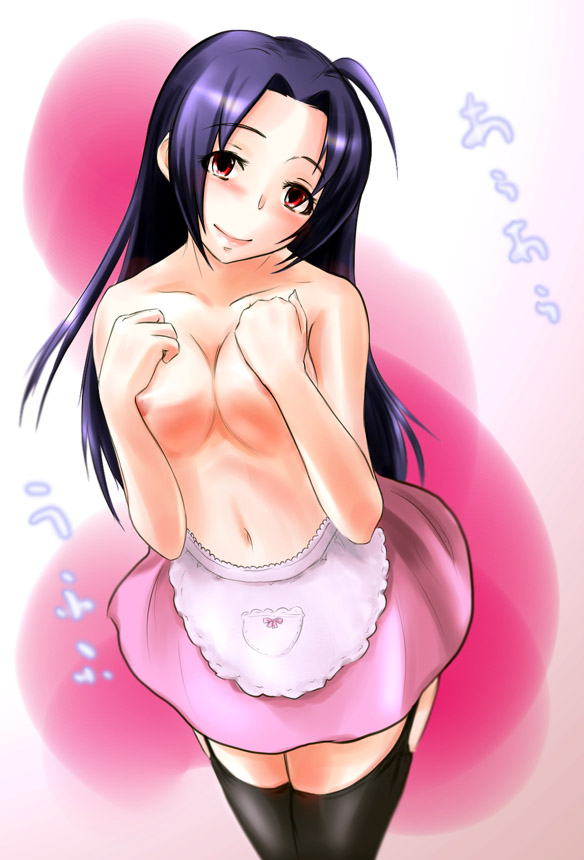 asaki yuki, miura azusa, idolmaster, idolmaster (classic), idolmaster 1, bad id, bad pixiv id, 00s, 1girl, ahoge, breasts, female focus, medium breasts, solo, thighhighs, topless female