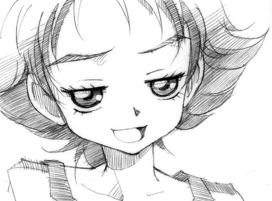 gofu, natsuki rin, precure, yes! precure 5, traditional media, 00s, 1girl, eyelashes, female focus, flipped hair, greyscale, monochrome, sketch, solo
