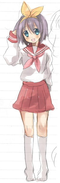 hizu, noise (hakusen), hiiragi tsukasa, lucky star, bad id, bad pixiv id, 00s, 1girl, female focus, school uniform, serafuku, solo