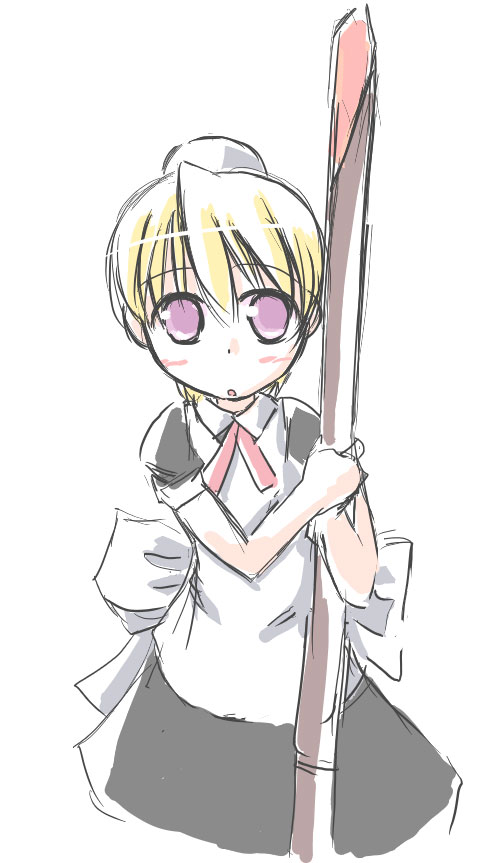 kikyo kei, flandre (kaibutsu oujo), kaibutsu oujo, 00s, 1girl, android, blonde hair, female focus, maid, solo, standing, white background