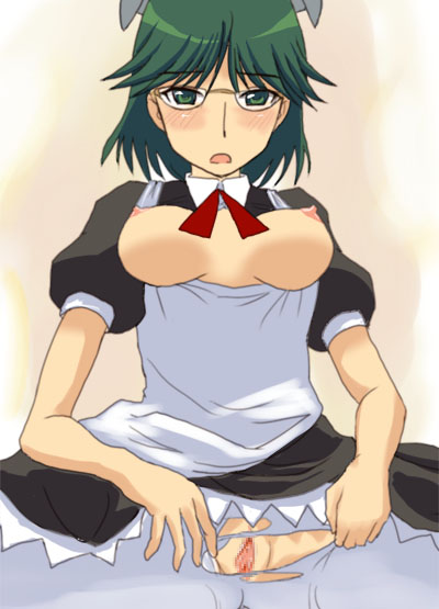 francisca (kaibutsu oujo), kaibutsu oujo, source request, 00s, android, glasses, green hair, torn clothes