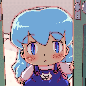lowres, tagme, 1girl, blue hair, chibi, female focus, oekaki, solo