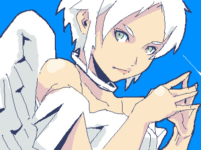 lowres, tagme, angel, angel wings, oekaki, solo, white hair, wings