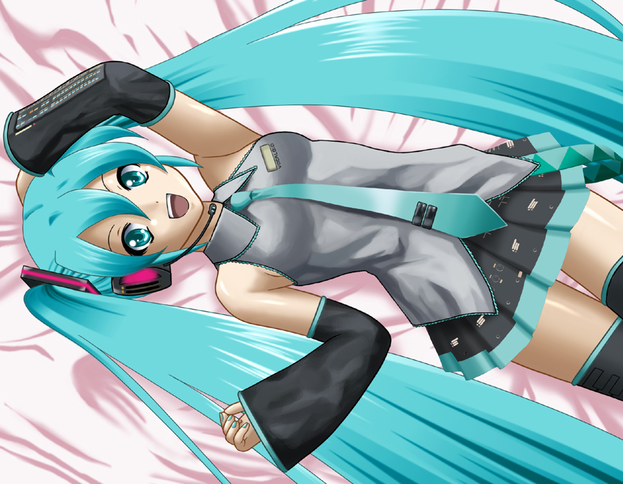 hatsune miku, vocaloid, 1girl, aqua hair, female focus, long hair, solo, thighhighs, twintails, very long hair, zettai ryouiki
