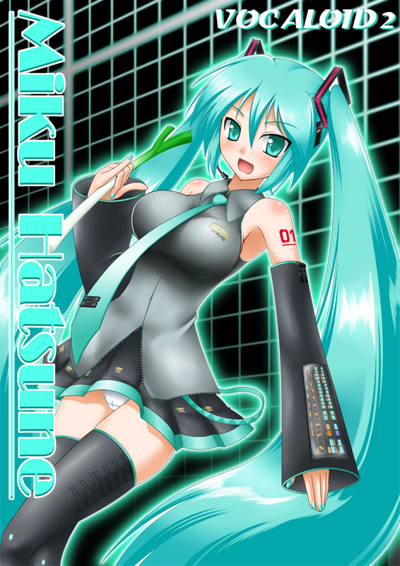 john (nakoto), hatsune miku, vocaloid, 1girl, female focus, long hair, panties, solo, thighhighs, twintails, underwear, very long hair