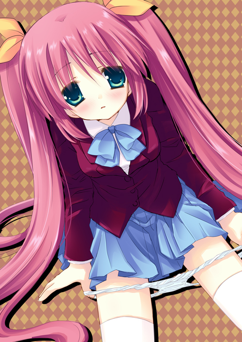 natsume eri, original, blazer, jacket, panties, panty pull, school uniform, solo, thighhighs, twintails, underwear