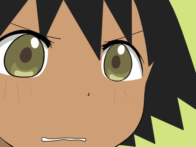 sekiutsu maria tarou, sayonara zetsubou sensei, 00s, black hair, dark-skinned female, dark skin, gununu (meme), meme, short hair, solo, yellow eyes