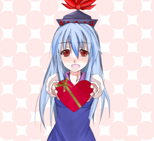 kamishirasawa keine, touhou, lowres, 1girl, female focus, solo, valentine