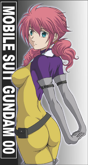 hanzou, feldt grace, gundam, gundam 00, 00s, 1girl, ass, elbow gloves, female focus, gloves, green eyes, pink hair, skin tight, solo, thighhighs