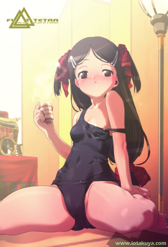 io takuya, original, tagme, black one-piece swimsuit, kneeling, one-piece swimsuit, school swimsuit, solo, swimsuit