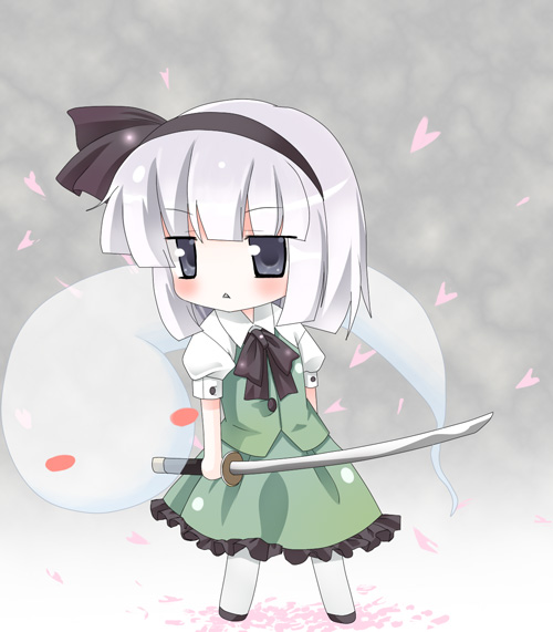 omiso, omiso (omiso), konpaku youmu, konpaku youmu (ghost), touhou, 1girl, chibi, female focus, hitodama, solo
