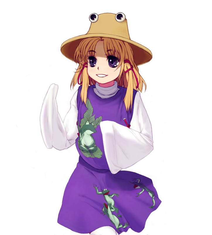 7c, moriya suwako, touhou, 1girl, female focus, hat, pantyhose, simple background, solo