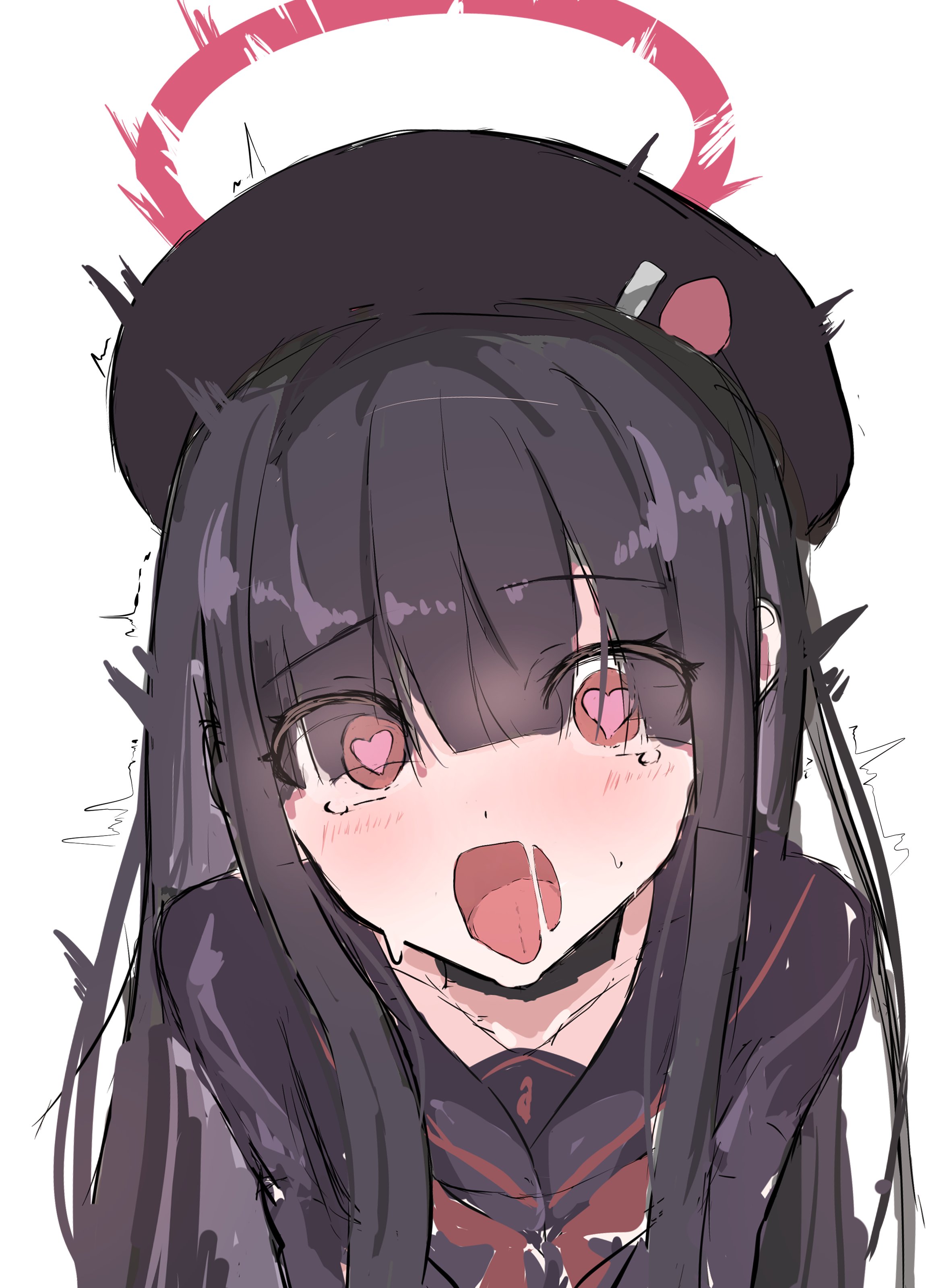 yuxu, justice task force member (blue archive), blue archive, absurdres, highres, 1girl, blush, close-up, drooling, halo, heart, heart in eye, looking at viewer, open mouth, solo focus, surprised, symbol in eye
