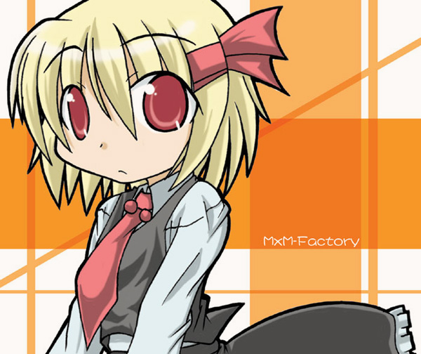 aqua minaduki, minazuki aqua, rumia, embodiment of scarlet devil, touhou, 1girl, blonde hair, female focus, hair ribbon, necktie, red eyes, red necktie, ribbon, short hair, solo