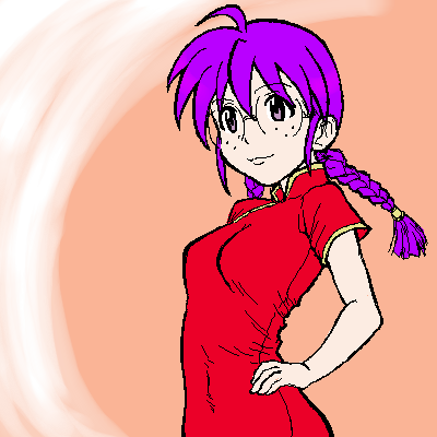ri kouran, sakura taisen, lowres, 00s, 1girl, braid, female focus, glasses, oekaki, purple hair, round eyewear, solo