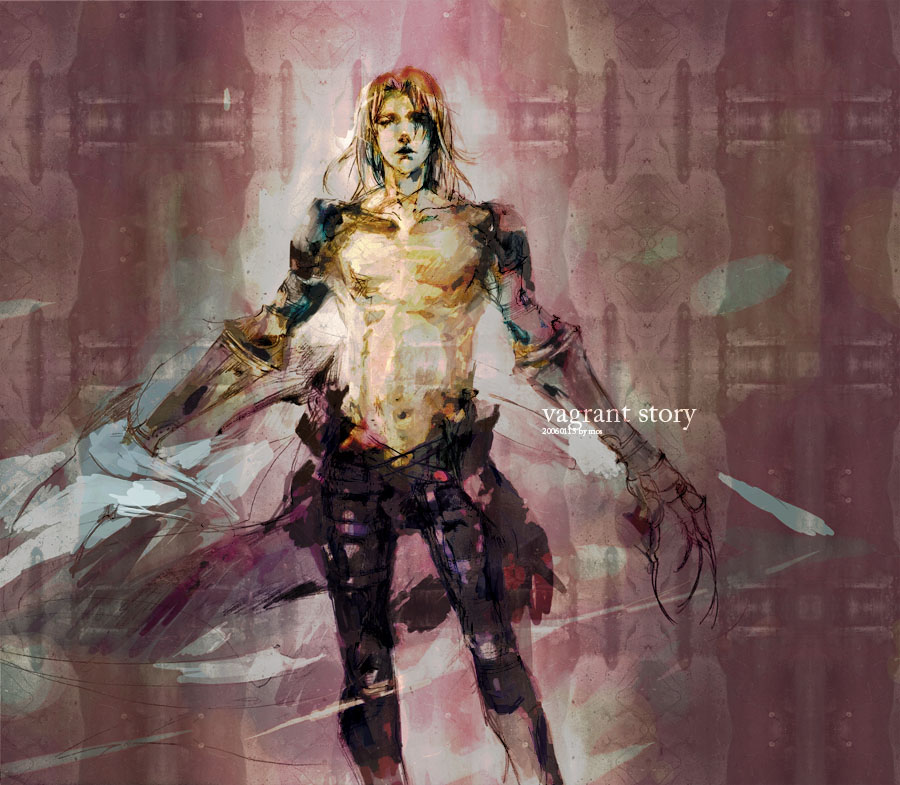 mos, sydney losstarot, vagrant story, 1boy, armor, blonde hair, claws, leather, male focus, navel, solo, topless male
