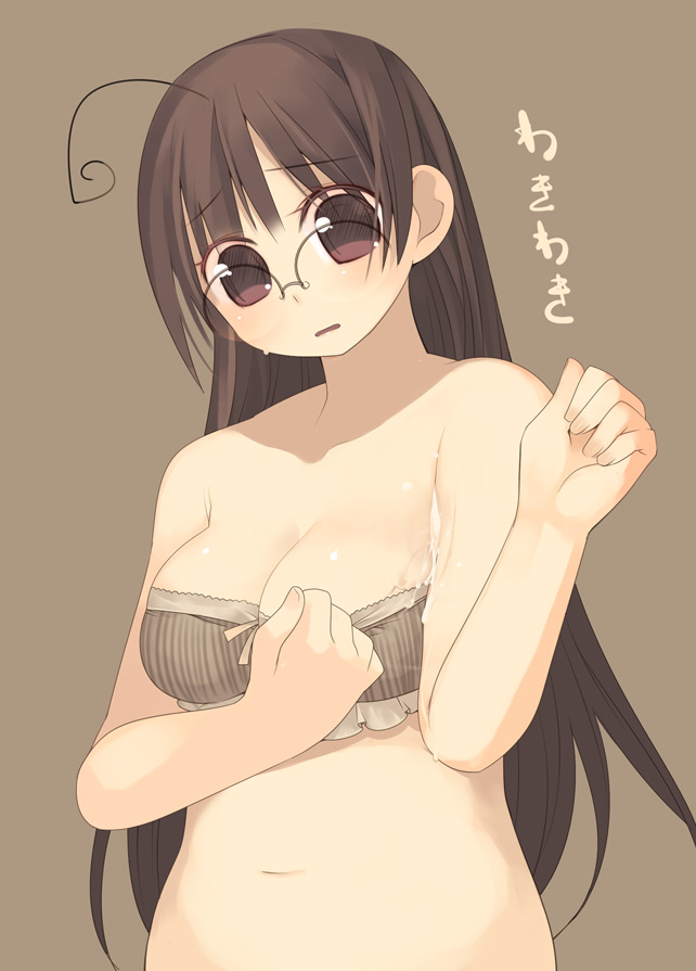 kashiwamochi yomogi, arima senne, original, 1girl, armpits, breasts, brown hair, cum, female focus, glasses, large breasts, solo