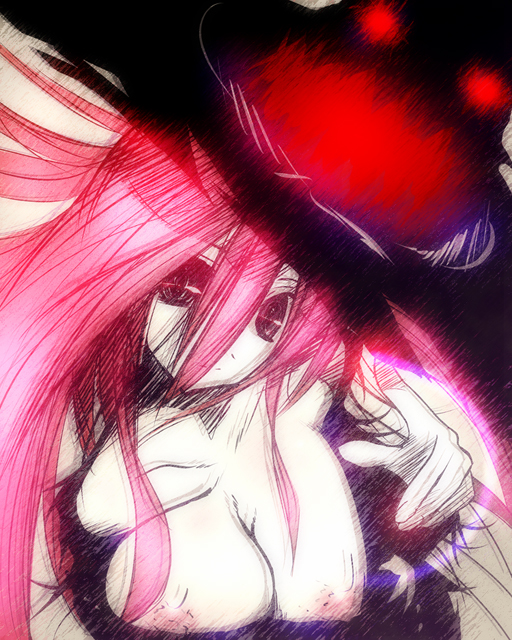 1girl, breasts, cleavage, female focus, hat, large breasts, nipples, solo, witch, witch hat