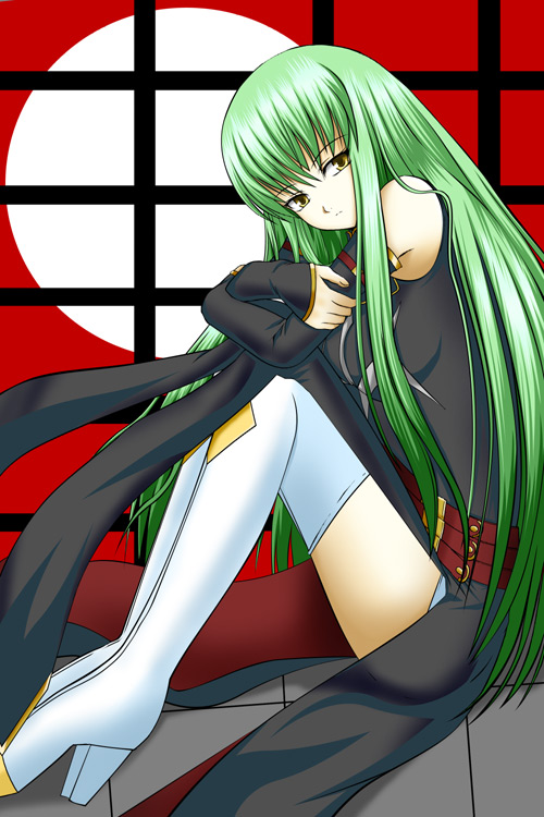 natsuzakura yuuki, c.c., code geass, 00s, boots, high heels, long hair, shoes, solo, thigh boots, thighhighs, very long hair
