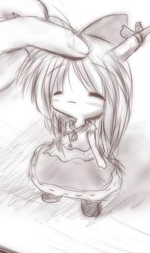 ibuki suika, touhou, jpeg artifacts, lowres, 1girl, :3, chibi, female focus, headpat, horn ornament, horn ribbon, horns, mini person, minigirl, monochrome, purple theme, ribbon, solo focus
