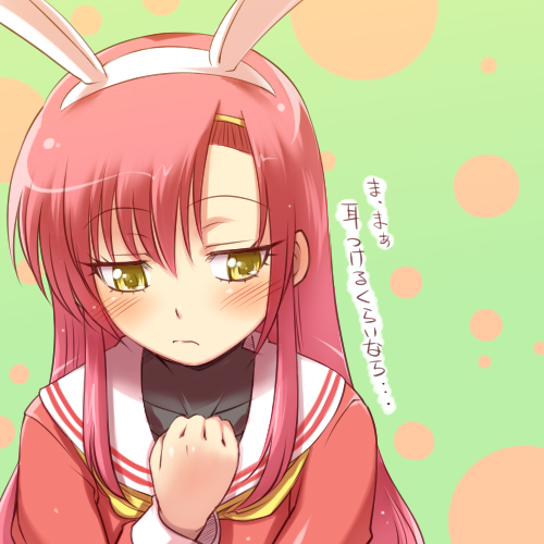 hairu, katsura hinagiku, hayate no gotoku!, lowres, translated, 00s, 1girl, animal ears, blush, female focus, long hair, pink hair, rabbit ears, solo, yellow eyes
