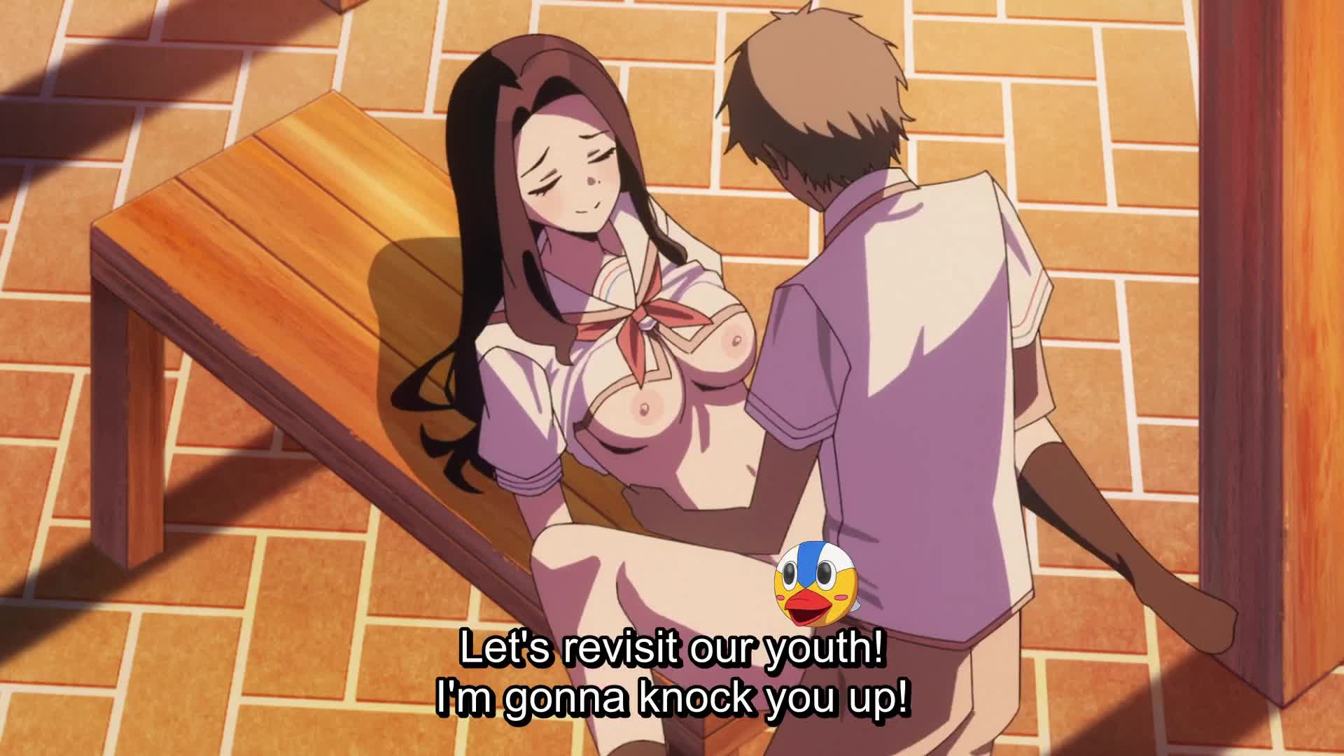 reizeiin touka, tachibana junnosuke, nukigee mitai na shima ni sunderu watashi wa dou surya ii desu ka?, animated, anime screenshot, highres, sound, tagme, video, 2boys, 2girls, blush, bottomless, bouncing breasts, breasts, brown hair, brown pants, capelet, censored, green eyes, green hair, hair bun, hair ribbon, large breasts, long hair, missionary, multiple boys, multiple girls, navel, nipples, no bra, novelty censor, outdoors, pants, public indecency, red ribbon, ribbon, sailor collar, school uniform, sex, shirt, smile, spread legs, stomach, subtitled, torso grab, walking, white capelet, white sailor collar, white shirt