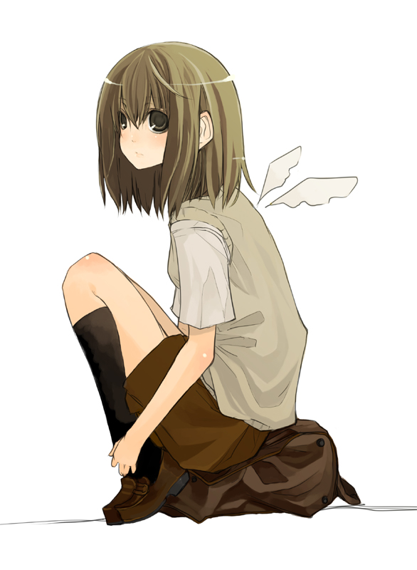 tukimiti, bag, kneehighs, school uniform, serafuku, skirt, socks, solo, wings
