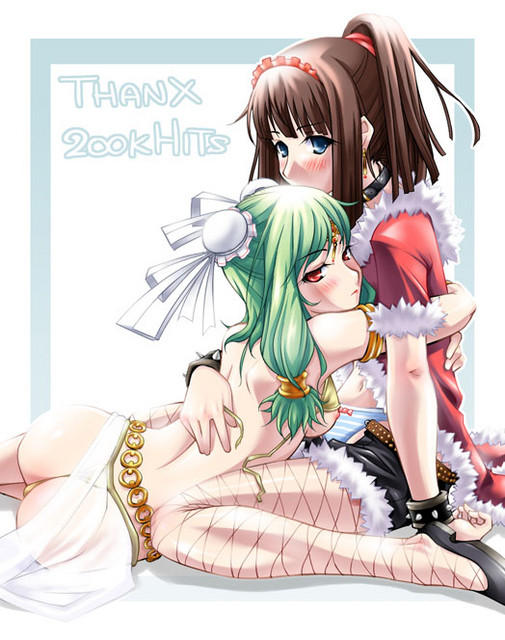 dancer (ragnarok online), rogue (ragnarok online), ragnarok online, fishnet legwear, 2girls, armlet, ass, bikini, blue eyes, blush, breasts, brown hair, dancer, fishnets, green hair, high heels, jewelry, multiple girls, panties, ponytail, red eyes, shoes, striped clothes, striped panties, swimsuit, thighhighs, underwear, untied bikini, yuri