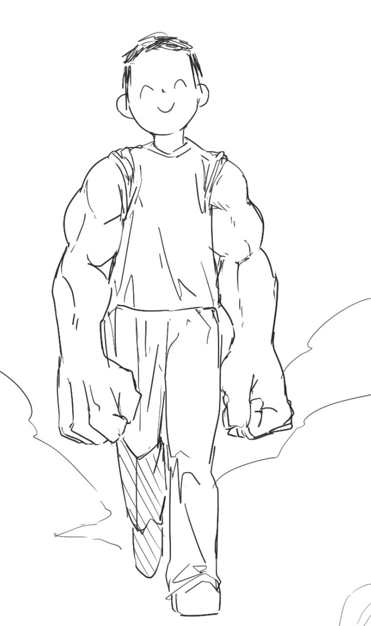 vividnatadecoco, doodle sensei (blue archive), sensei (blue archive), blue archive, highres, 1boy, ^ ^, bare arms, closed eyes, closed mouth, facing viewer, full body, greyscale, male focus, monochrome, muscular, muscular male, pants, shirt, shoes, simple background, sleeveless, sleeveless shirt, smile, smoke, solo, walking, white background
