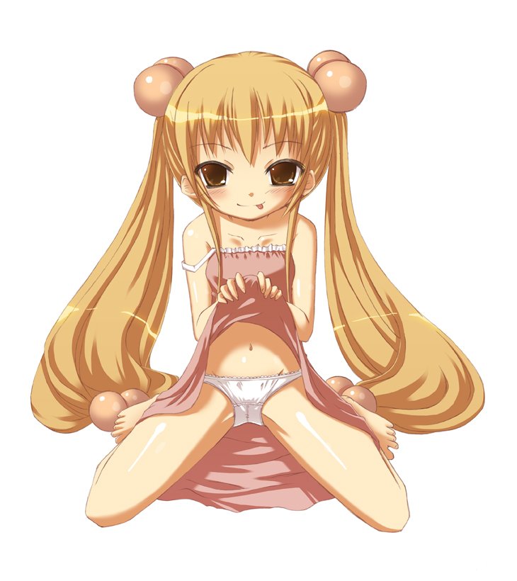 amarotamaro, kokonoe rin, kodomo no jikan, 00s, 1girl, :p, barefoot, clothes lift, female focus, hair bobbles, hair ornament, loli, long hair, panties, skirt, skirt lift, solo, tongue, tongue out, twintails, underwear, upskirt