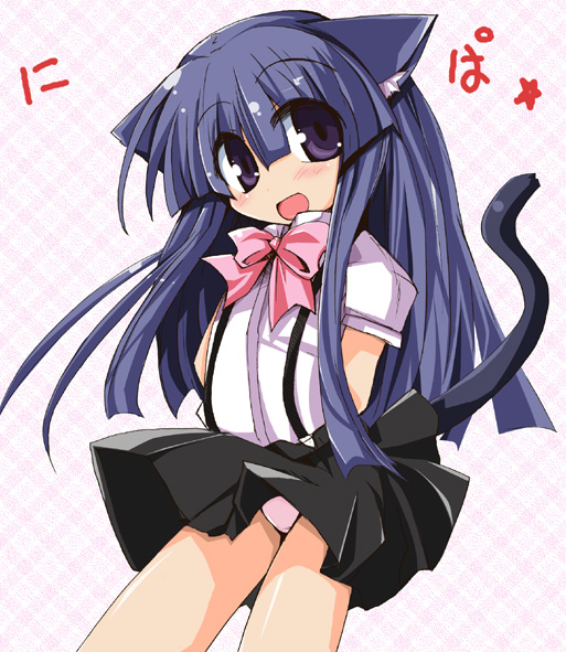 shirogane (platinum), furude rika, higurashi no naku koro ni, 00s, 1girl, animal ears, bow, cat ears, female focus, panties, pink bow, solo, underwear