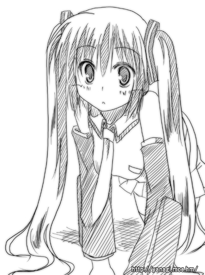 ryuuryuu, hatsune miku, vocaloid, 1girl, all fours, female focus, greyscale, monochrome, solo, twintails