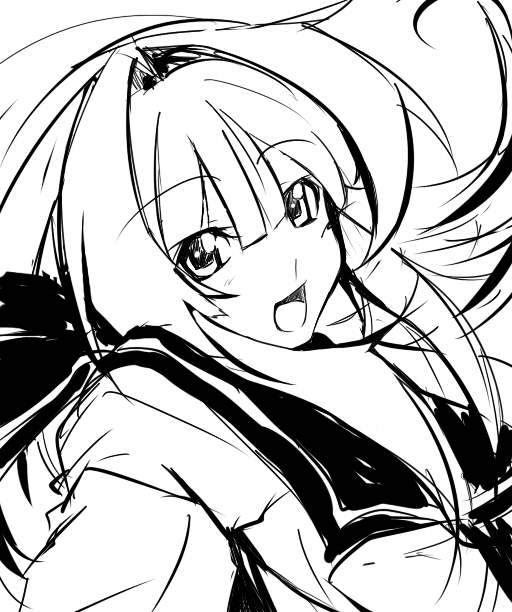 nana g, seto sun, seto no hanayome, 00s, greyscale, monochrome, school uniform, serafuku, sketch, solo
