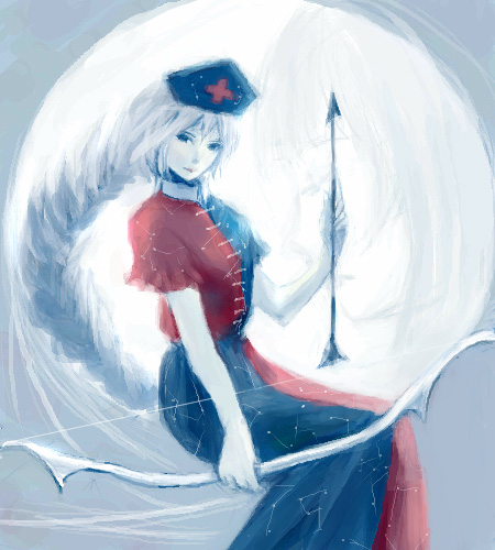 houraisan kaguya, yagokoro eirin, touhou, lowres, 2girls, bow (weapon), female focus, multiple girls, oekaki, weapon, when you see it