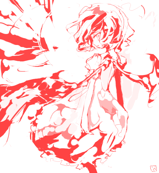 mo, shunsei (muratou), remilia scarlet, touhou, 1girl, female focus, monochrome, oekaki, red theme, solo