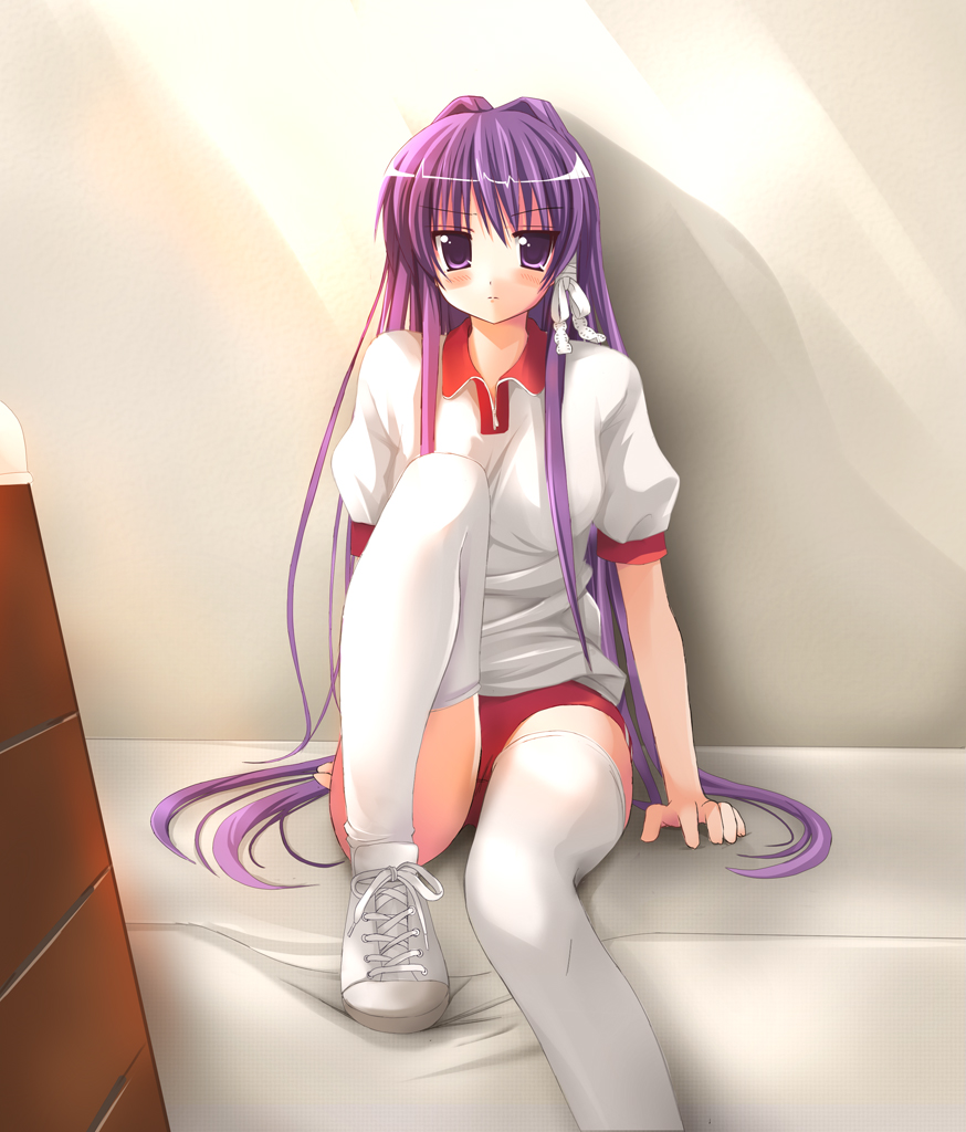 kiriya haruhito, fujibayashi kyou, clannad, kiriya, 00s, buruma, gym uniform, solo, thighhighs